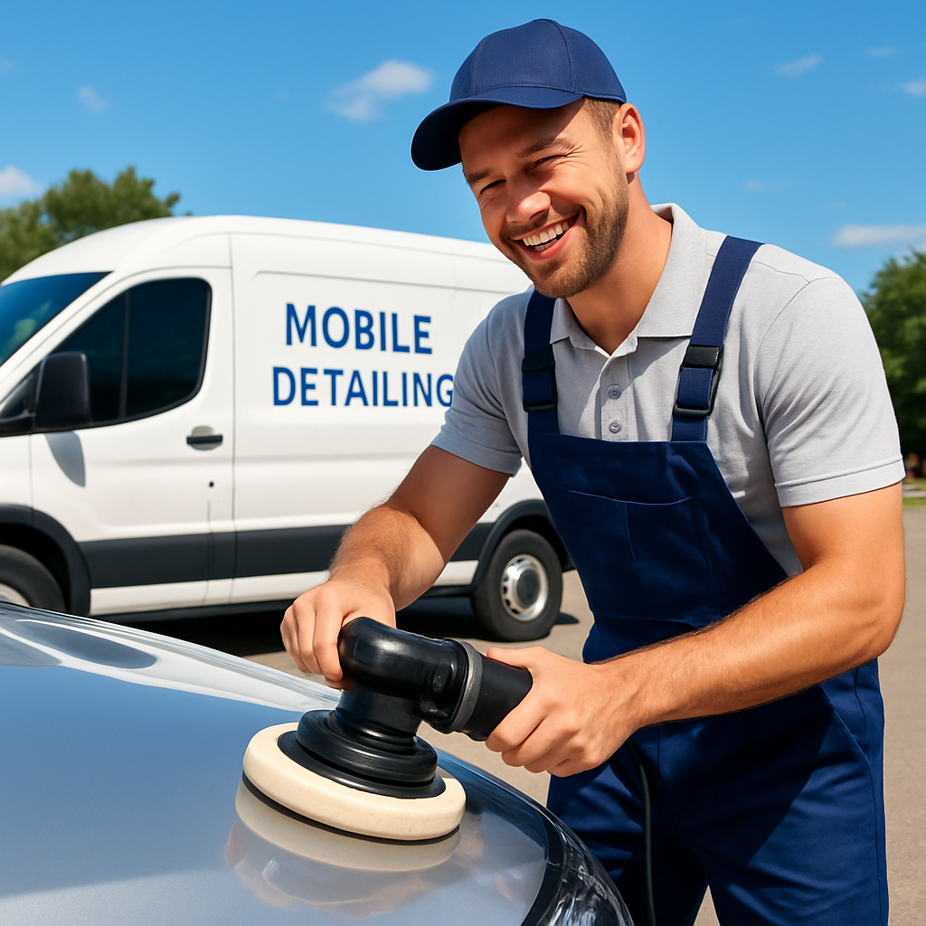 Detailer hand-polishing a luxury vehicle